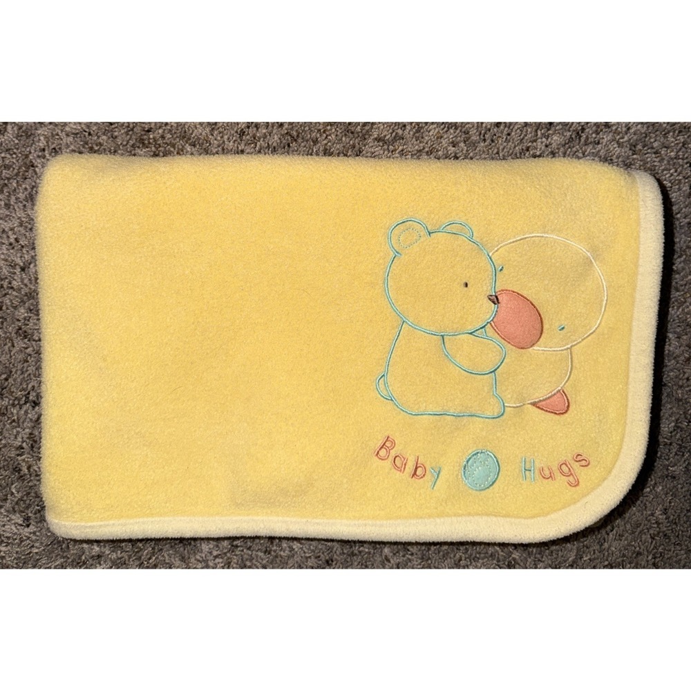 Vtg Carter's‎ Child Of Mine Unisex Blanket Baby Hugs Bear Duck Yellow Fleece